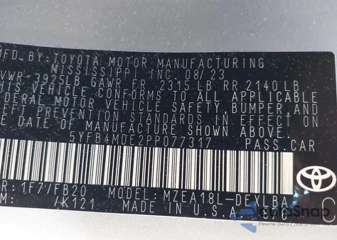 2023 Toyota Corolla Le из США, поврежденный, VIN 5YFB4MDE2PP077317